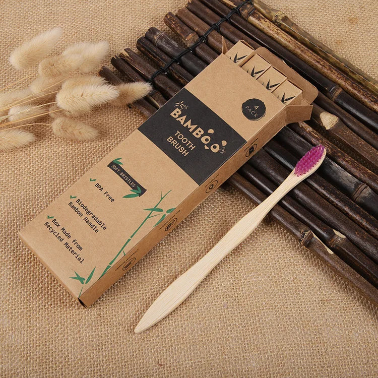 EcoBrush™ 4 Pcs. Bamboo Toothbrushes – Extra Soft & Biodegradable - BodyMindSpiritSpace