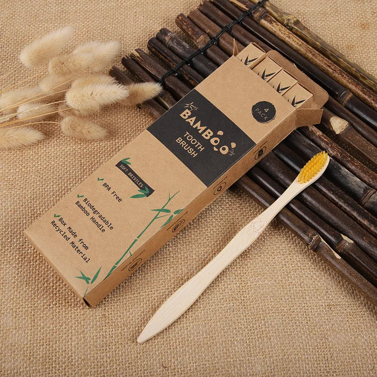 EcoBrush™ 4 Pcs. Bamboo Toothbrushes – Extra Soft & Biodegradable - BodyMindSpiritSpace