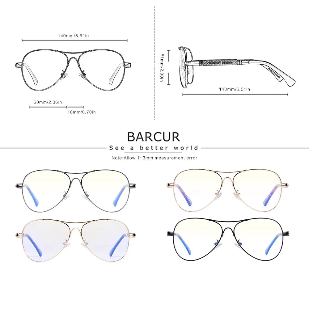 BARCUR™ Premium Anti-Blue Light Glasses – Stylish Pilot Design with UV Blocking & Eye Protection - BodyMindSpiritSpace