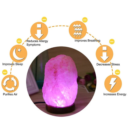 HimalayanGlow™ – Hand-Carved USB Himalayan Salt Lamp with Wooden Base - BodyMindSpiritSpace