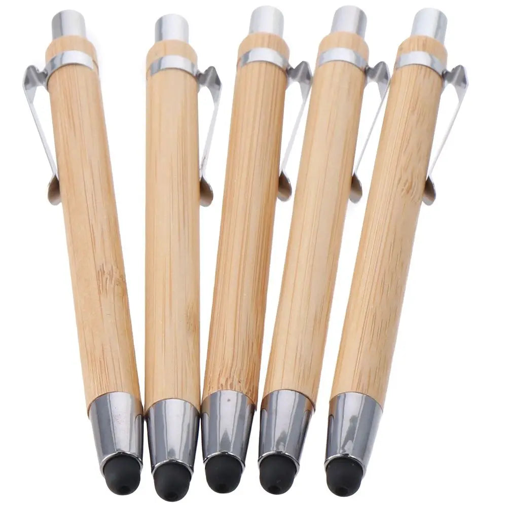 EcoScribe™ 5 Pcs. Bamboo Retractable Ballpoint Pens with Stylus – 2-in-1 Sustainable Writing Pens (Black Ink) - BodyMindSpiritSpace