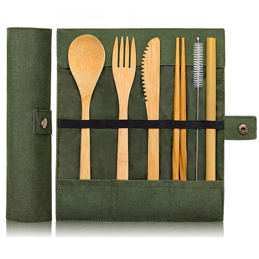 EcoBite™ Reusable Bamboo Cutlery Set – Eco-Friendly Travel Utensils with Pouch - BodyMindSpiritSpace