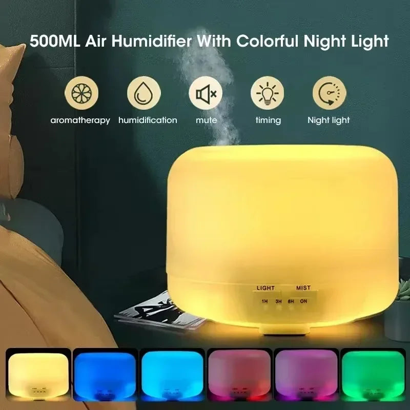 AromaMist™ 500 ml USB Wood Grain Humidifier & Aroma Diffuser – Ultrasonic & LED Night Light - BodyMindSpiritSpace