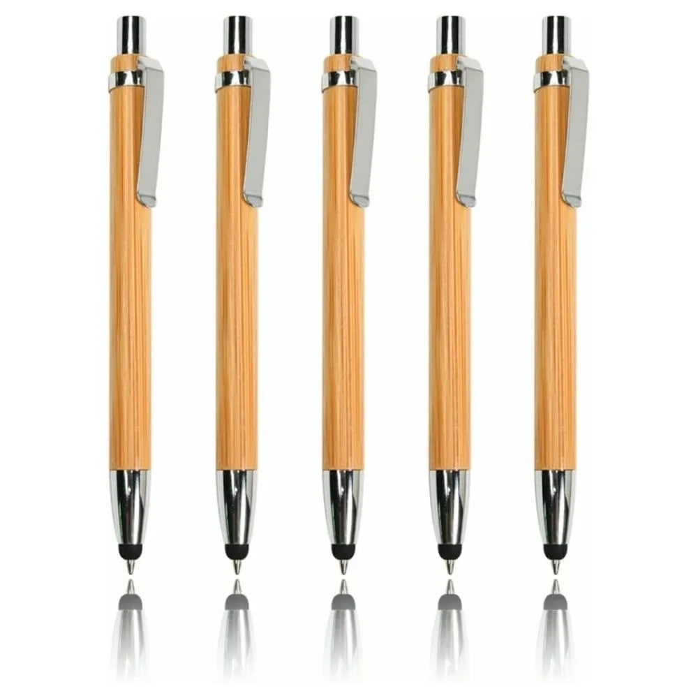 EcoScribe™ 5 Pcs. Bamboo Retractable Ballpoint Pens with Stylus – 2-in-1 Sustainable Writing Pens (Black Ink) - BodyMindSpiritSpace