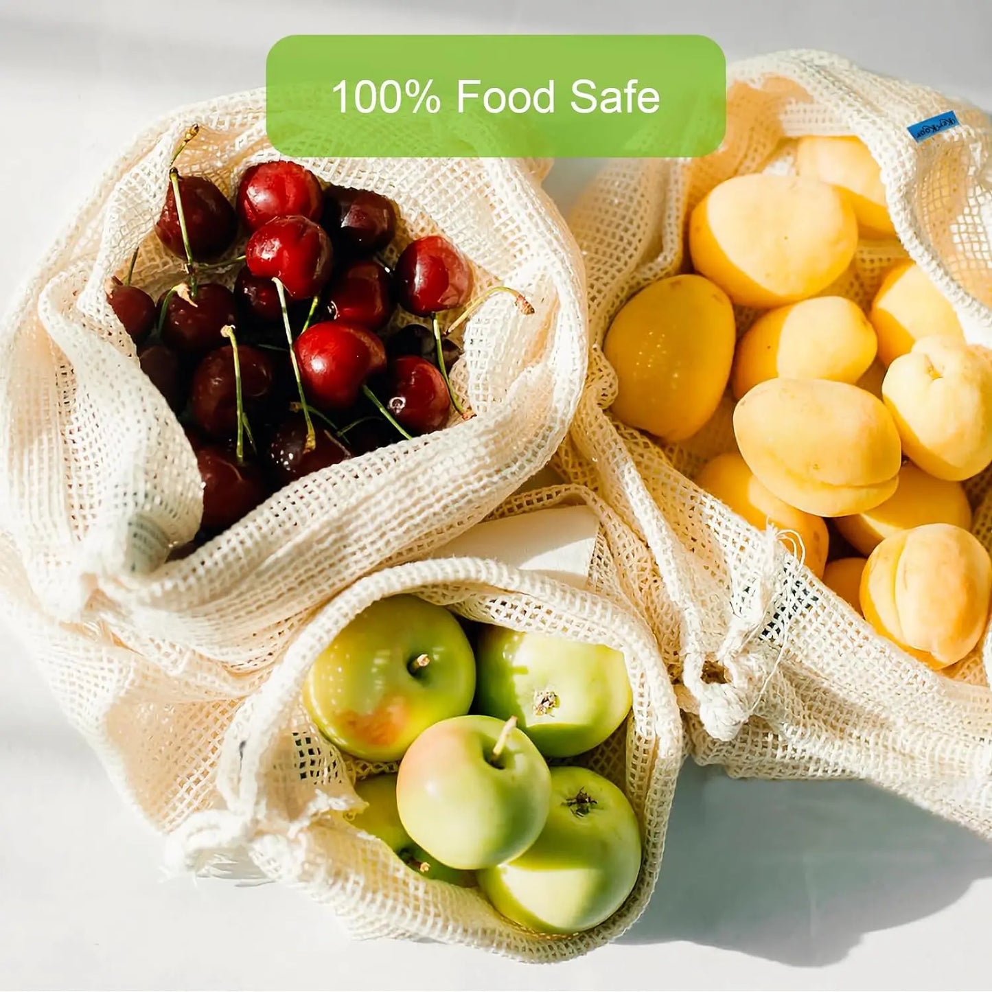 EcoCarry™ 3 Pcs. Reusable Cotton Mesh Produce Bags – Washable & Eco-Friendly Net Bags for Grocery & Storage - BodyMindSpiritSpace