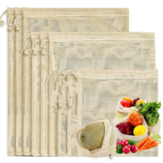 EcoCarry™ 3 Pcs. Reusable Cotton Mesh Produce Bags – Washable & Eco-Friendly Net Bags for Grocery & Storage - BodyMindSpiritSpace