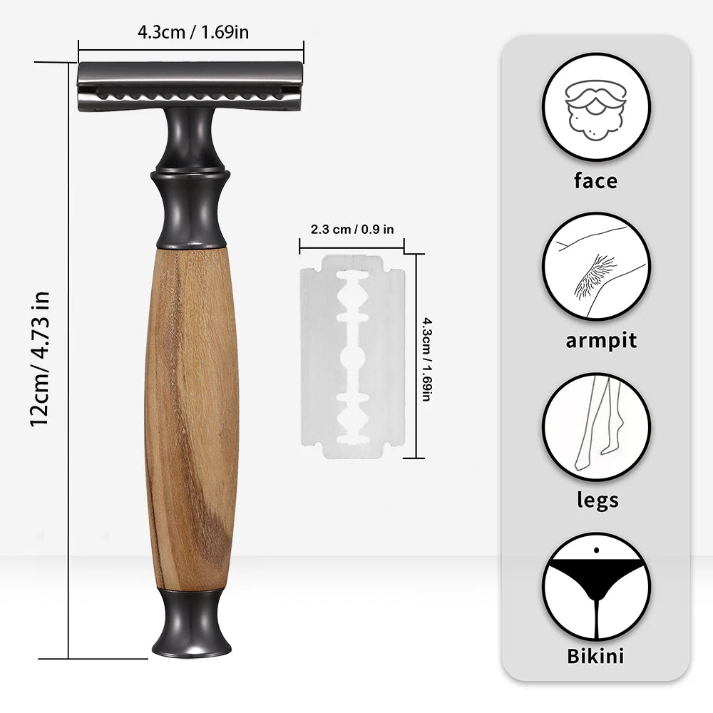 EcoShave™ Olive Wood Safety Razor – Zero-Waste Wet Shaving for Men & Women - BodyMindSpiritSpace